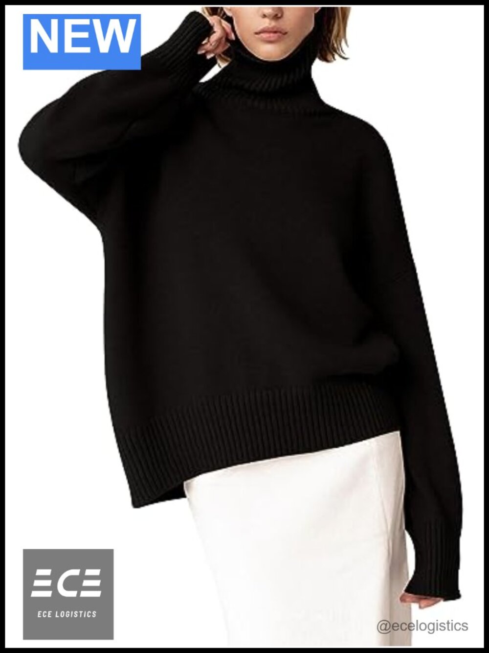 Chunky Knit Turtleneck Sweater High Low Hem Long Sleeve Pullover
